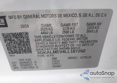 2020 GMC Terrain Fwd Sle z USA, uszkodzony, nr VIN 3GKALMEV4LL187262